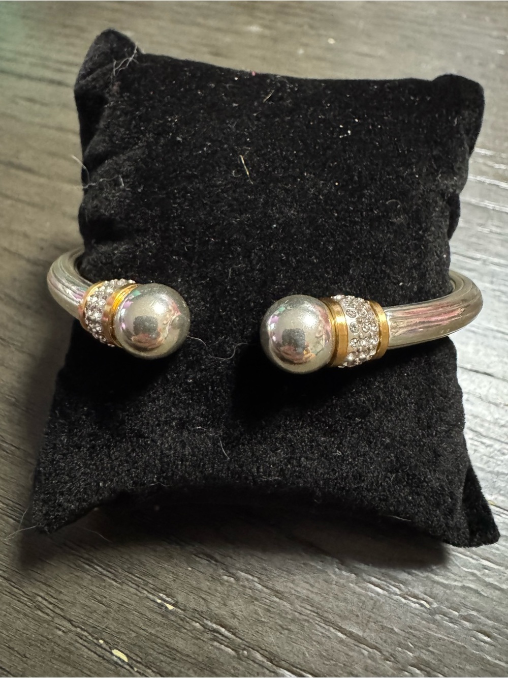 Brighton Silver and Gold Open Cuff Bracelet with Crystal Accents